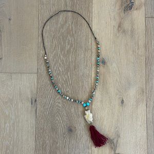 Turquoise Arrow Head Necklace with Maroon Fringe